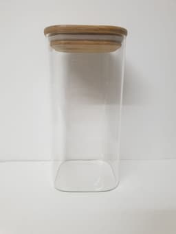 צנצנת זכוכית מרובעת עם מכסה במבוק סגירה וקום 1.5 ליטר