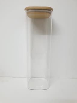 צנצנת זכוכית מרובעת עם מכסה במבוק סגירה וקום 2.5 ליטר