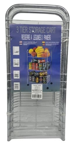 עגלת אחסון / ירקות 3 קומות עם גלגלים עשויה מתכת בציפוי ניקל