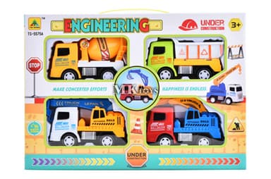 סט 4 משאיות עבודה גודל אריזה 36X26 ס"מאתר אטרקציה