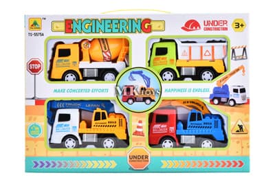 סט 4 משאיות עבודה גודל אריזה 36X26 ס"מאתר אטרקציה