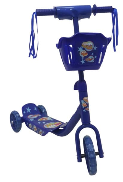 קורקינט עם סלסלה ו3 גלגלי סיליקון בצבע כחול לילדים