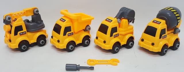 סט 4 משאיות לפירוק והרכבה קונים רק באטרקציה מהיבואן לצרכן