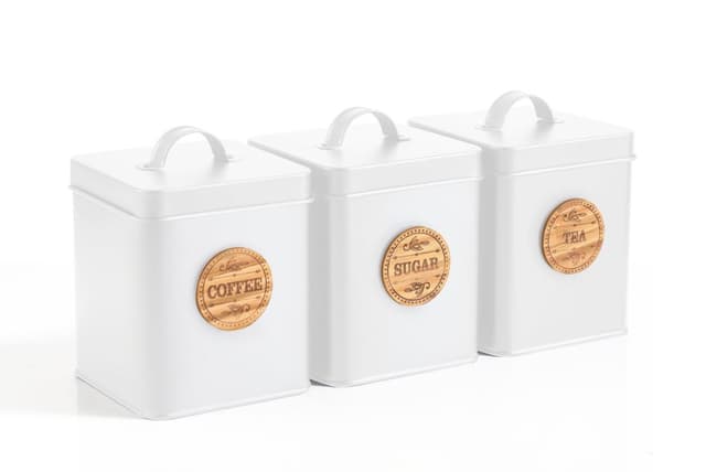 סט תה קפה סוכר פח מרובע צבע לבן שילוב עץ קונים רק באטרקציה מהיבואן לצרכן