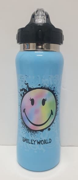 בקבוק שתיה נירוסטה + פיה מתקפלת 600 מל - סמיילי כחול