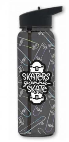 בקבוק שתיה פיה מתקפלת 600 מ"ל - סקייטבורד שחור שקוף קונים רק באטרקציה מהיבואן לצרכן