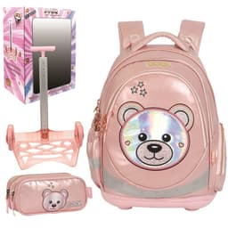 סט תיק עגלה טרולי וקלמר דגם דובי ורוד קונים רק באטרקציה