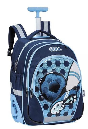 תיק טרולי - כדורגל צבע כחול מנצנץ עם קלמר קונים רק באטרקציה מהיבואן לצרכן