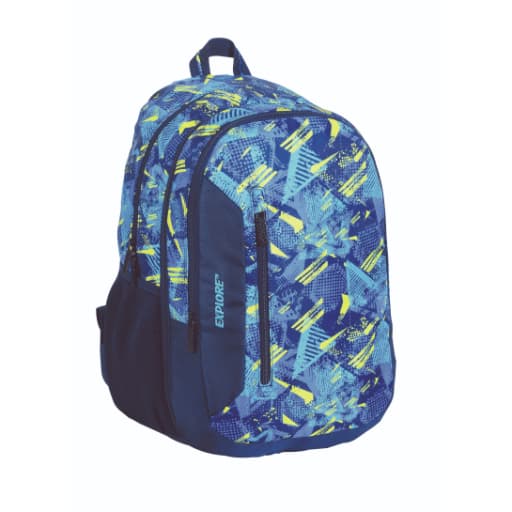 תיק גב אקספלור 2 ב1 רקע כחול דוגמא טורקיז צהוב באטרקציה אונליין מהיבואן לצרכן