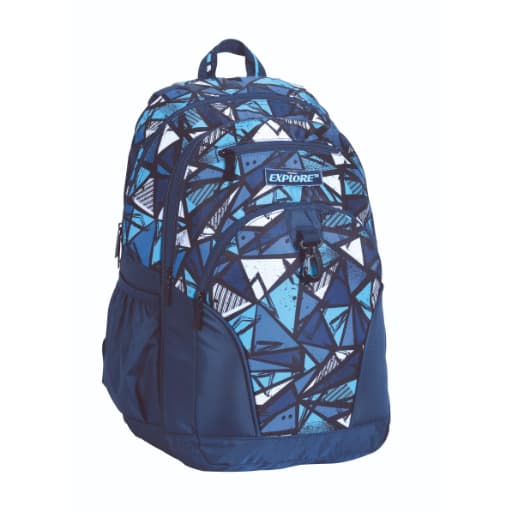 תיק גב אקספלור 2 ב1 רקע כחול משולש טורקיז לבן באטרקציה אונליין מהיבואן לצרכן