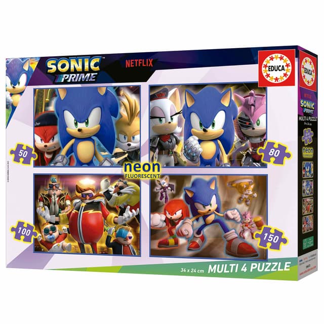 מולטי פאזל - 4 פאזלים 50/80/100/150 חלקים - סוניק הקיפוד זוהר באטרקציה מהיבואן לצרכן
