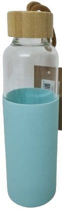 בקבוק זכוכית לשתייה קרה כיסוי סילקון ופקק עץ צבע טורקיז `באטרקציה
