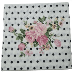 חבילה 20 מפיות מעוצבות מעוטרות נקודות שחורות עם פרחים 33X33 ס"מ באתר אטרקציה מהיבואן לצרכן