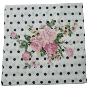 חבילה 20 מפיות מעוצבות מעוטרות נקודות שחורות עם פרחים 33X33 ס"מ באתר אטרקציה מהיבואן לצרכן