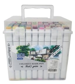 סט 80 טושים אלכוהול דו צדדיים במזוודה פלסטיק באטרקציה.