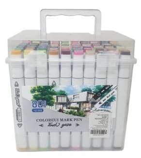 סט 80 טושים אלכוהול דו צדדיים במזוודה פלסטיק באטרקציה.