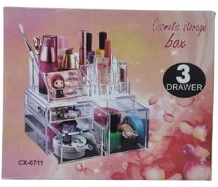 קופסת אחסון אקריליק שקופה למוצרי קוסמטיקה ותכשיטים באטרקציה.