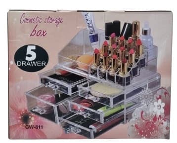 קופסת אחסון אקריליק שקופה למוצרי קוסמטיקה ותכשיטים באטרקציה.