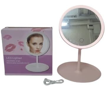 מראה שולחנית עם תאורה נטענת - לבן / ורוד קונים רק באטרקציה מהיבואן לצרכן