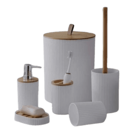 סט אמבטיה 6 חלקים לבן בשילוב עץ רק באטרקציה