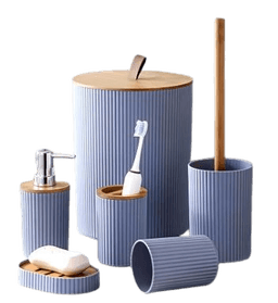 סט אמבטיה 6 חלקים אפור בשילוב עץ רק באטרקציה.