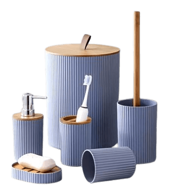 סט אמבטיה 6 חלקים אפור בשילוב עץ רק באטרקציה.