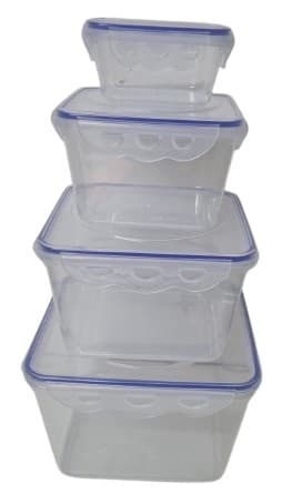 סט 4 קופסאות פלסטיק לאחסון עם סגירה הרמטית וסוגרים באטרקציה.