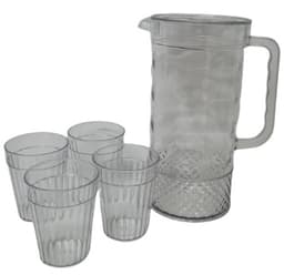 קנקן שתיה אקרילי עם 4 כוסות גובה 24 ס"מ רק באטרקציה.