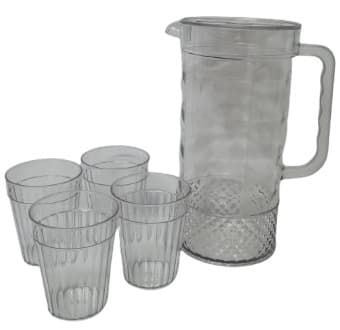 קנקן שתיה אקרילי עם 4 כוסות גובה 24 ס"מ רק באטרקציה.