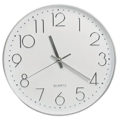 שעון קיר 35 ס"מ מנגנון שקט - לבן רק באטרקציה