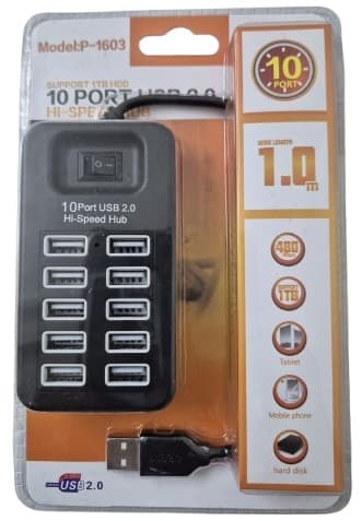 מפצל USB 2.0 ל10 חיבורים עם כפתור הפעלה קונים רק באטרקציה מהיבואן לצרכן