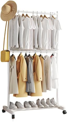 מתלה לתליית בגדים שתי קומות ומדף לנעליים שחור/לבן באטרקציה