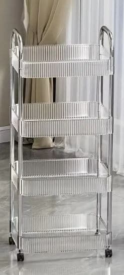 עגלת אחסון / שירות מתכת עם תאי אקריליק 4 קומות רק באטרקציה