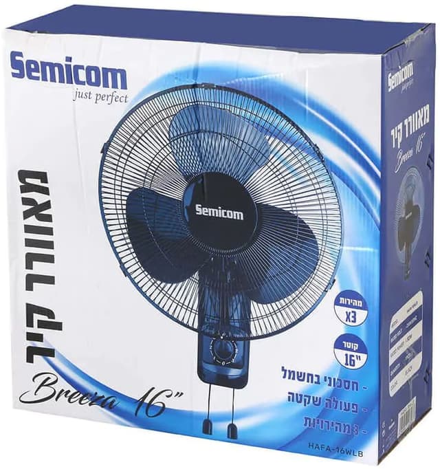 מאוורר קיר "16 שחור תליה חוטים Semicom HAFA-16WLB