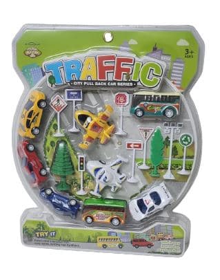 סט כלי תחבורה ותמרורים גודל אריזה 35X28 ס"מאתר אטרקציה