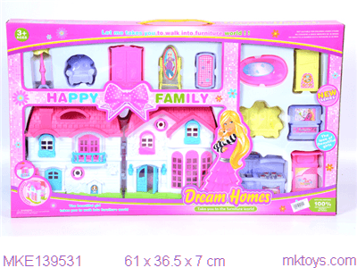 בית בובות + רהיטים ודמויות גודל אריזה 61X36 ס"מאטרקציה