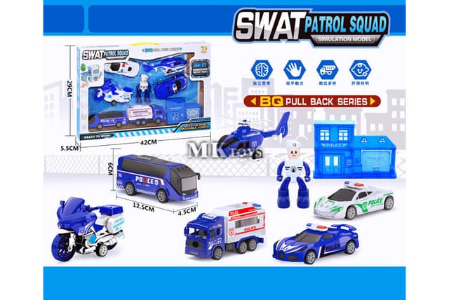 6 כלי רכב משטרתיים גודל אריזה 42X29 ס"מאתר אטרקציה