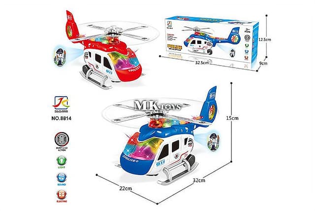 מסוק משטרתי נוסע ומנגן גודל אריזה 32X12.5 ס"מאטרקציה