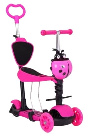 קורקינט 5 מצבים עם מוט משענת וכיסא - ורוד רק באטרקציה