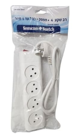 רב שקע 4 + מפסק + עד