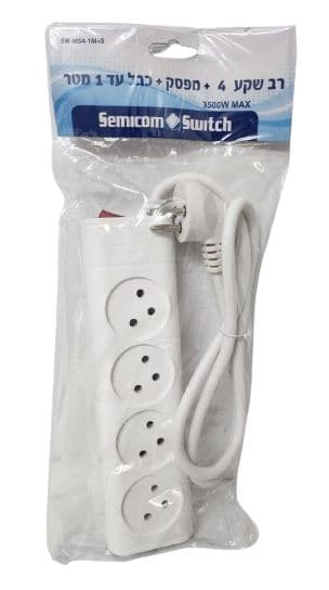 רב שקע 4 + מפסק + עד