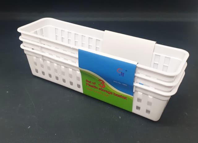 חבילה 3 סלסלאות מלבניות לבנות 26X7.5 ס"מ קונים רק באטרקציה מהיבואן לצרכן