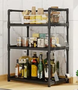 מעמד 3 מדפים עם ווי תלייה שחור כ- 71X48X26 ס"מ קונים רק באטרקציה מהיבואן לצרכן