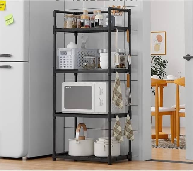 מעמד 4 מדפים עם ווי תלייה שחור כ - 113X48X26 ס"מ קונים רק באטרקציה מהיבואן לצרכן