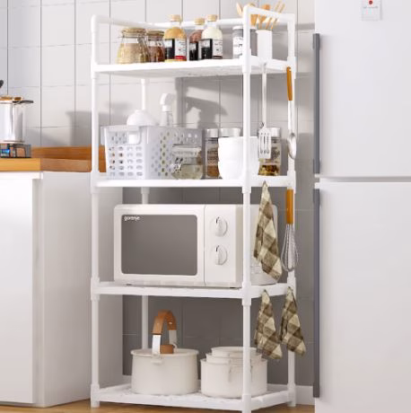 מעמד 4 מדפים עם ווי תלייה לבן כ - 113X48X26 ס"מ קונים רק באטרקציה מהיבואן לצרכן