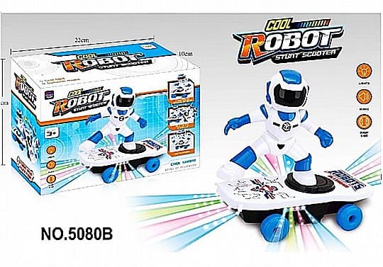 רובוט על סקייטבורד מדליק אורות ומנגן קונים רק באטרקציה מהיבואן לצרכן