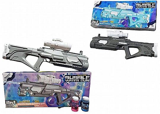 רובה מים נטען 2 ב-1 משפריץ מים ומפריח בועות סבון קונים רק באטרקציה מהיבואן לצרכן