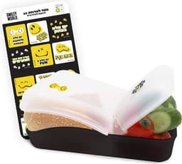 קופסת אוכל מחולקת 2 תאים סמיילי עם מדבקות - שחור קונים רק באטרקציה מהיבואן לצרכן