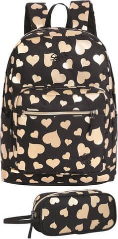 תיק לבית ספר עם קלמר- שחור עם לבבות זהב קונים רק באטרקציה מהיבואן לצרכן