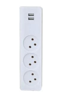 מפצל חשמל מאונך 1 ל-3 הסתעפות 2XUSB